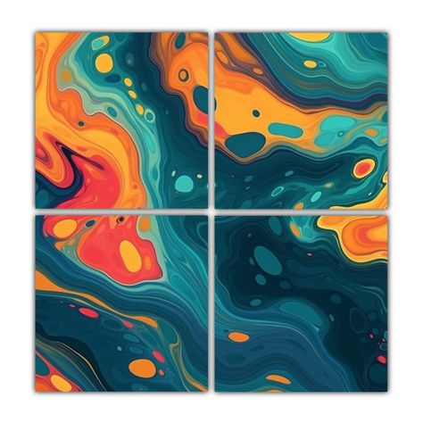 Cuatro Lienzos Abstractos Multicolores Equilibrio 200x200 Cm-0