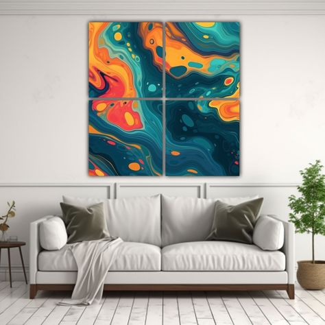 Cuatro Lienzos Abstractos Multicolores Equilibrio 200x200 Cm-2