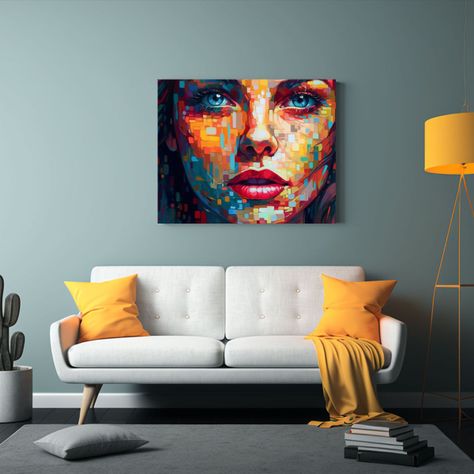 Cuadros Decorativos Pixel Art Con Rostros 120x80cm-2