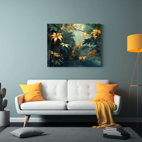 Pinturas De Pared Modernas Con Hojas De Bambú En Tonos Verd 50x40cm-2