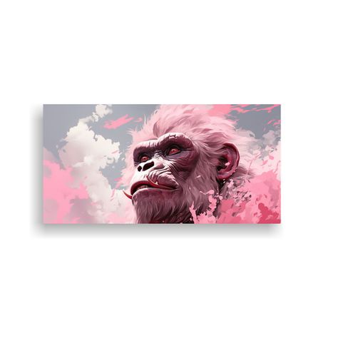 Pintura Decorativa De Gorilas En Crema Y Rosa 80x40cm-0