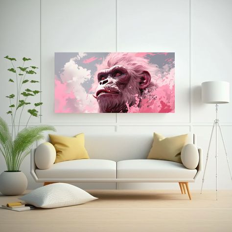 Pintura Decorativa De Gorilas En Crema Y Rosa 80x40cm-2