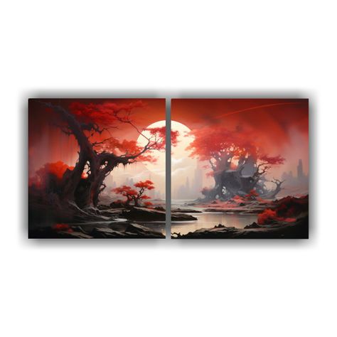 Conjunto De Paisajes Abstractos Modernos En Lienzo 60x30 Cm-0