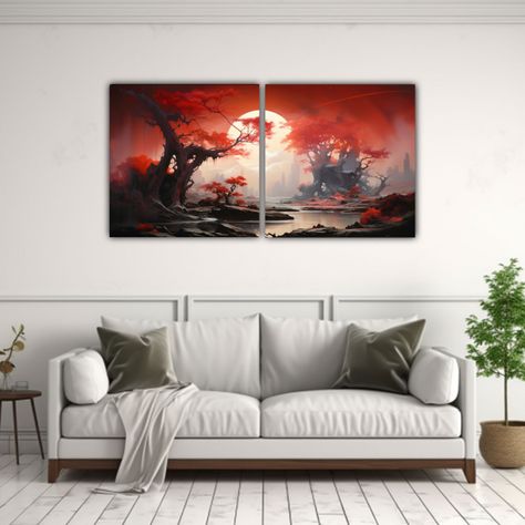 Conjunto De Paisajes Abstractos Modernos En Lienzo 60x30 Cm-2