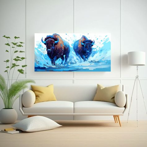 Pintura Decorativa Bison Y Búfalo En Colores 140x70cm-2