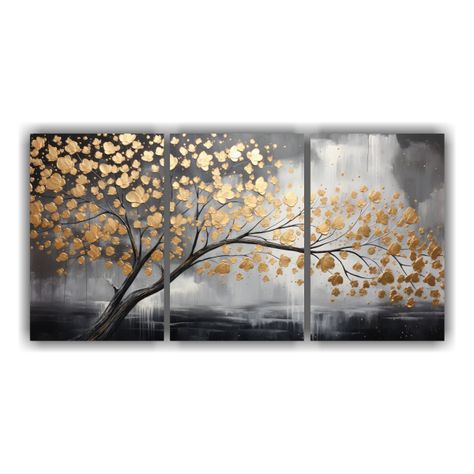 Set 3 Lienzos Decorativos En Negro Y Dorado 90x45 Cm-0