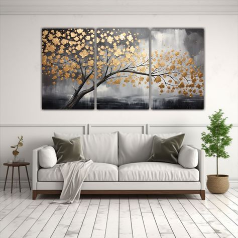 Set 3 Lienzos Decorativos En Negro Y Dorado 90x45 Cm-2