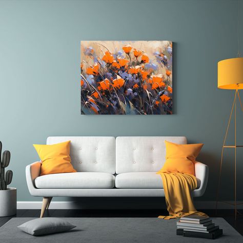 Pintura De Arte De Calle Con Flores Moradas Y Naranjas En Li 90x60cm-2