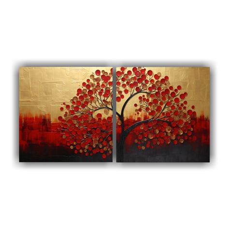 Cuadros Impactantes De Árbol En Rojo Y Dorado 120x60 Cm-0