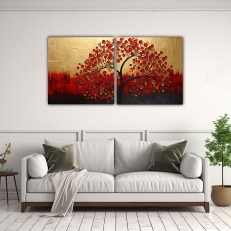 Cuadros Impactantes De Árbol En Rojo Y Dorado 120x60 Cm-2