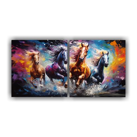 Cuadros De Caballos Abstractos En Lienzo: 100x50 Cm-0