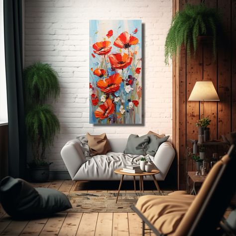 Lienzo De Tela Con Imagen Vibrante De Amapolas 20x40cm-2
