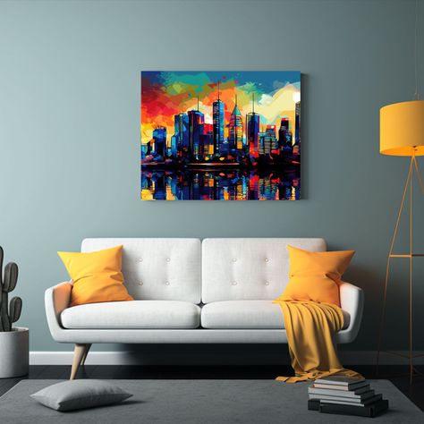 Cuadro Concepto Clásico Fairfield City Skyline: Arte Pop. 30x20cm-2