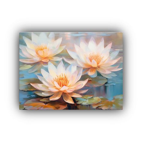 Cuadro Tres Nenúfares Frescos Estilo Pintura Equilibrio Col 75x50cm-0