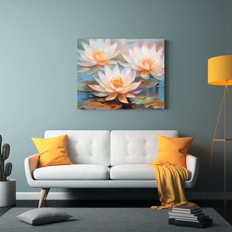 Cuadro Tres Nenúfares Frescos Estilo Pintura Equilibrio Col 75x50cm-2