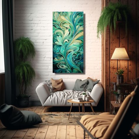 Pintura Decorativa De Baño En Bastidor: Fusión 50x100cm-2