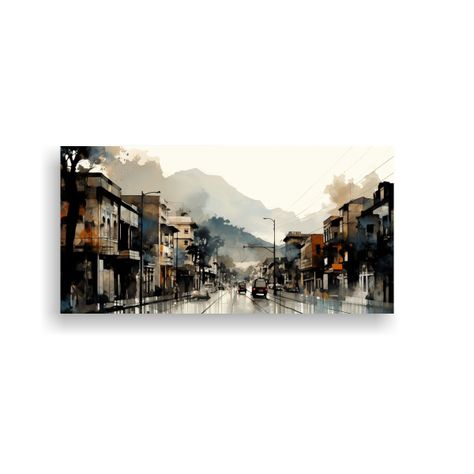 Pintura En Tela De Santiago En Acuarelas Y Negro 160x80cm-0