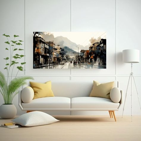 Pintura En Tela De Santiago En Acuarelas Y Negro 160x80cm-2