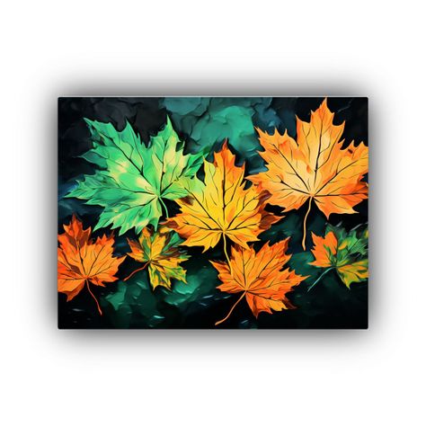 Pinturas De Hojas De Arce En Verde Y Naranja En Perspectiva  90x60cm-0