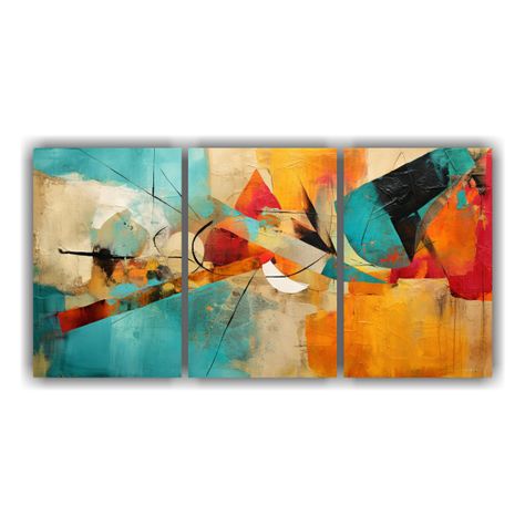 Tres Telas En Bastidor Vintage Baño Abstracto 180x90 Cm-0