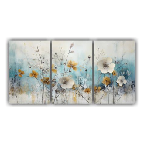 Set 3 Pinturas Botánicas Vintage De Invierno 150x75 Cm-0