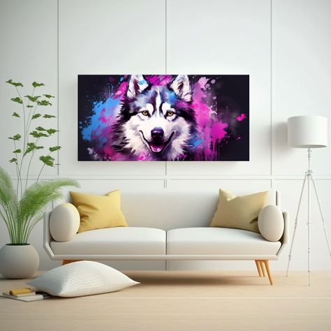 Pintura De Pared Husky En Colores Pastel Y Morado, 120x60cm-2