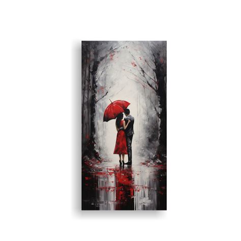 Cuadro Parejas Amor Bajo El Paraguas Rojo Arte 70x140cm-0