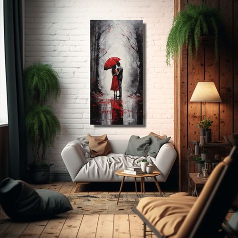 Cuadro Parejas Amor Bajo El Paraguas Rojo Arte 70x140cm-2