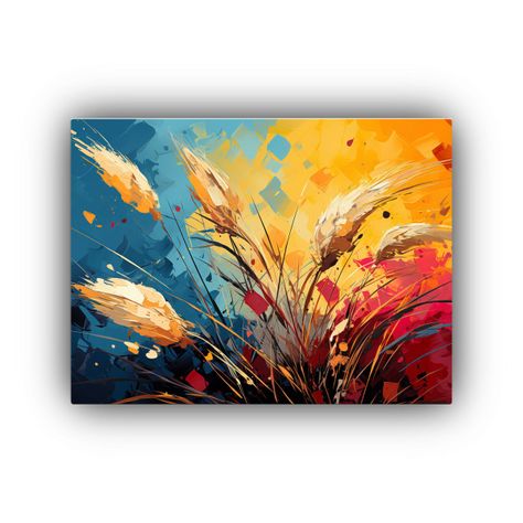 Pinturas Decorativas De Baño Con Pampas Amarillas Y Rojas E 40x30cm-0