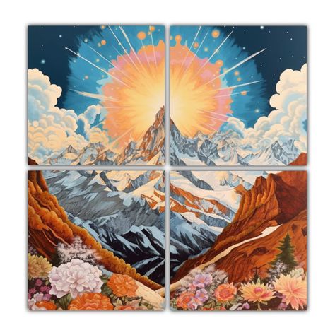 Cuadros Pop Art Montañas Soleadas Con Ornamentos 200x200 Cm-0