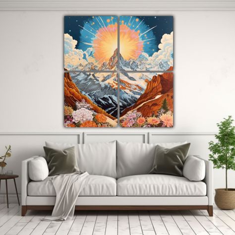 Cuadros Pop Art Montañas Soleadas Con Ornamentos 200x200 Cm-2