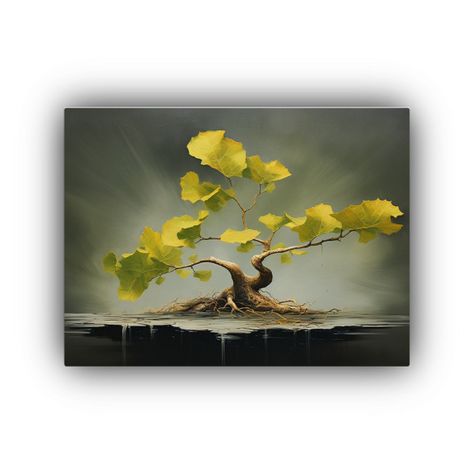 Cuadro En Bastidor Ginkgo Biloba Árbol Bonsái Abstracción 40x30cm-0
