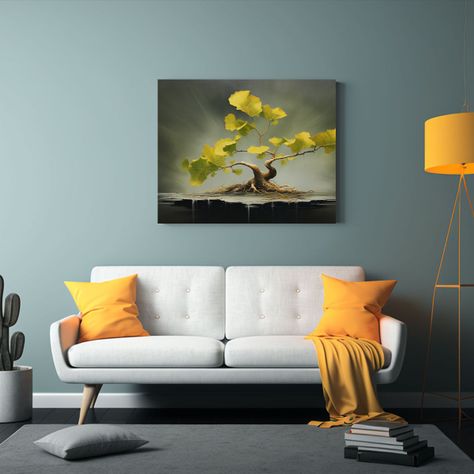 Cuadro En Bastidor Ginkgo Biloba Árbol Bonsái Abstracción 40x30cm-2