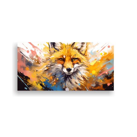 Pintura En Lienzo De Alta Calidad: Zorro En Colore 100x50cm-0
