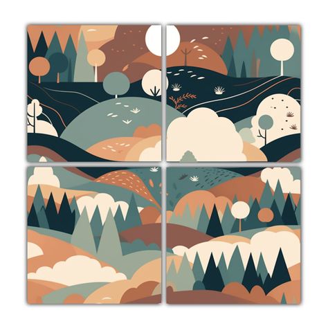 Cuatro Pinturas Minimalistas Estilo Plano Belleza 60x60 Cm-0