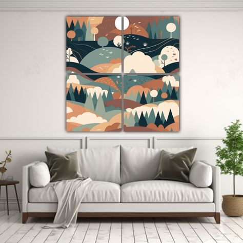 Cuatro Pinturas Minimalistas Estilo Plano Belleza 60x60 Cm-2
