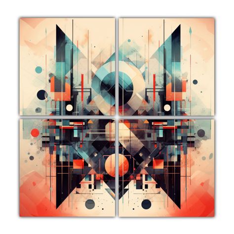 Cuatro Lienzos Abstractos Geométricos Futuristas 100x100 Cm-0