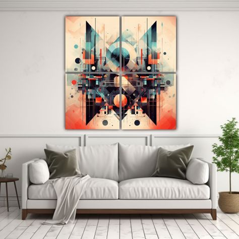 Cuatro Lienzos Abstractos Geométricos Futuristas 100x100 Cm-2