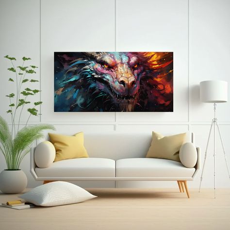 Pintura Surrealista De Un Dragón En Colores Arco 140x70cm-2