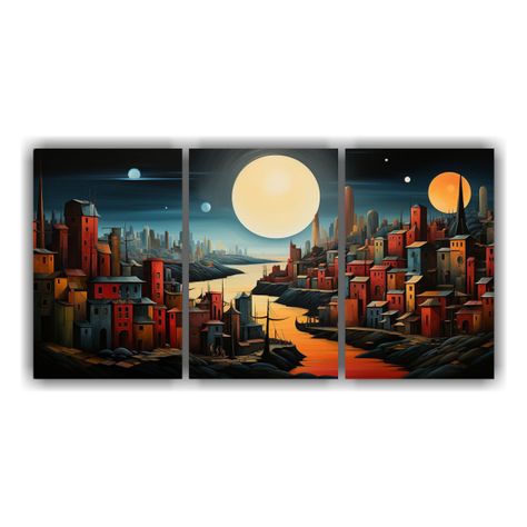 Set 3 Pinturas Decorativas De Sala Estilo Cubista 180x90 Cm-0
