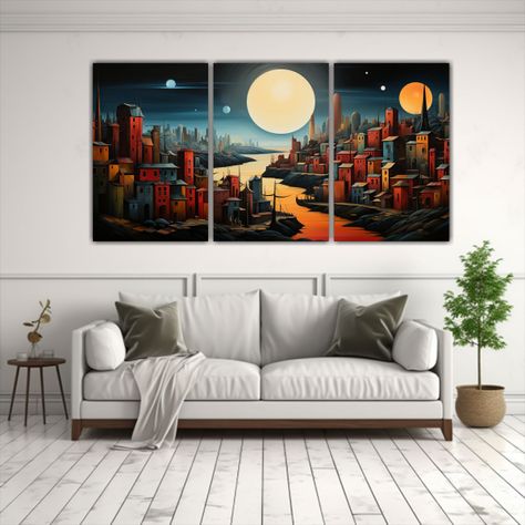 Set 3 Pinturas Decorativas De Sala Estilo Cubista 180x90 Cm-2