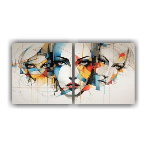 Cuadros Abstractos Originales Con Modernas Caras 140x70 Cm-0