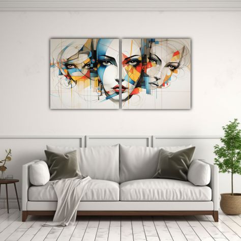 Cuadros Abstractos Originales Con Modernas Caras 140x70 Cm-2