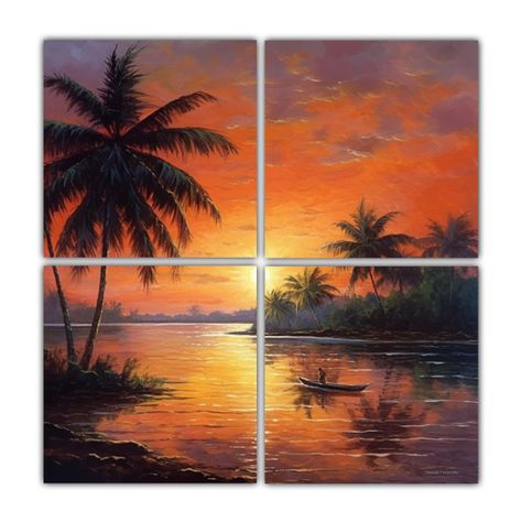 Cuatro Telas En Bastidor Con Diseño Estrellados 100x100 Cm-0