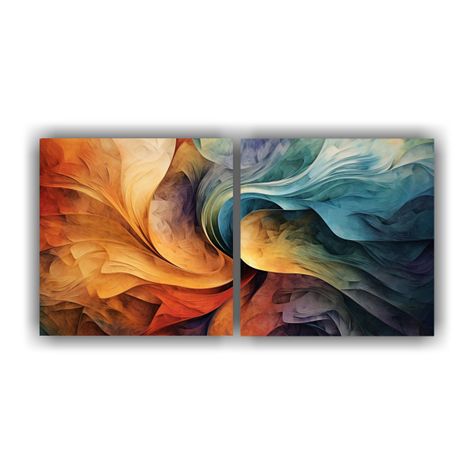 Set 2 Pinturas Abstractas Relieve Arte Multicolor 160x80 Cm-0