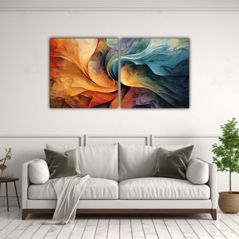 Set 2 Pinturas Abstractas Relieve Arte Multicolor 160x80 Cm-2