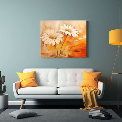 Cuadros Abstractos Con Flores De Margaritas En Colores Naran 90x60cm-2