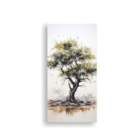 Pintura Abstracta De Acuarela De árbol De Acacia  70x140cm-0
