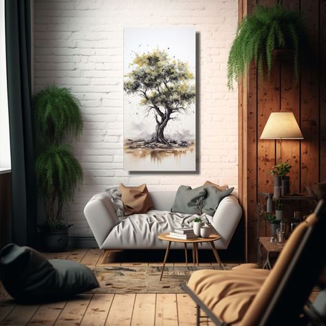 Pintura Abstracta De Acuarela De árbol De Acacia  70x140cm-2