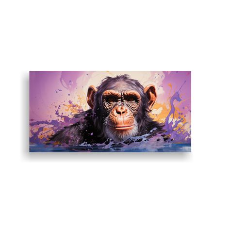 Cuadro Moderno Chimpancé En Colores Berenjena Y M 120x60cm-0